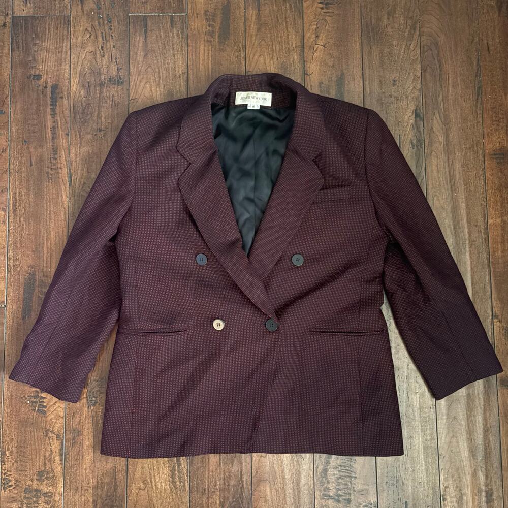 Vintage Jones New York Blazer Womens 16 Red Pure Wool 90s Career Formal Business